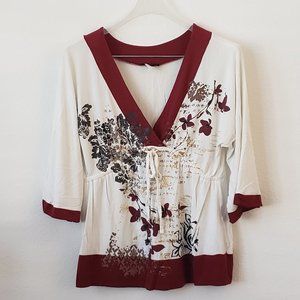 Venus Red and White kimono style top, Size Large